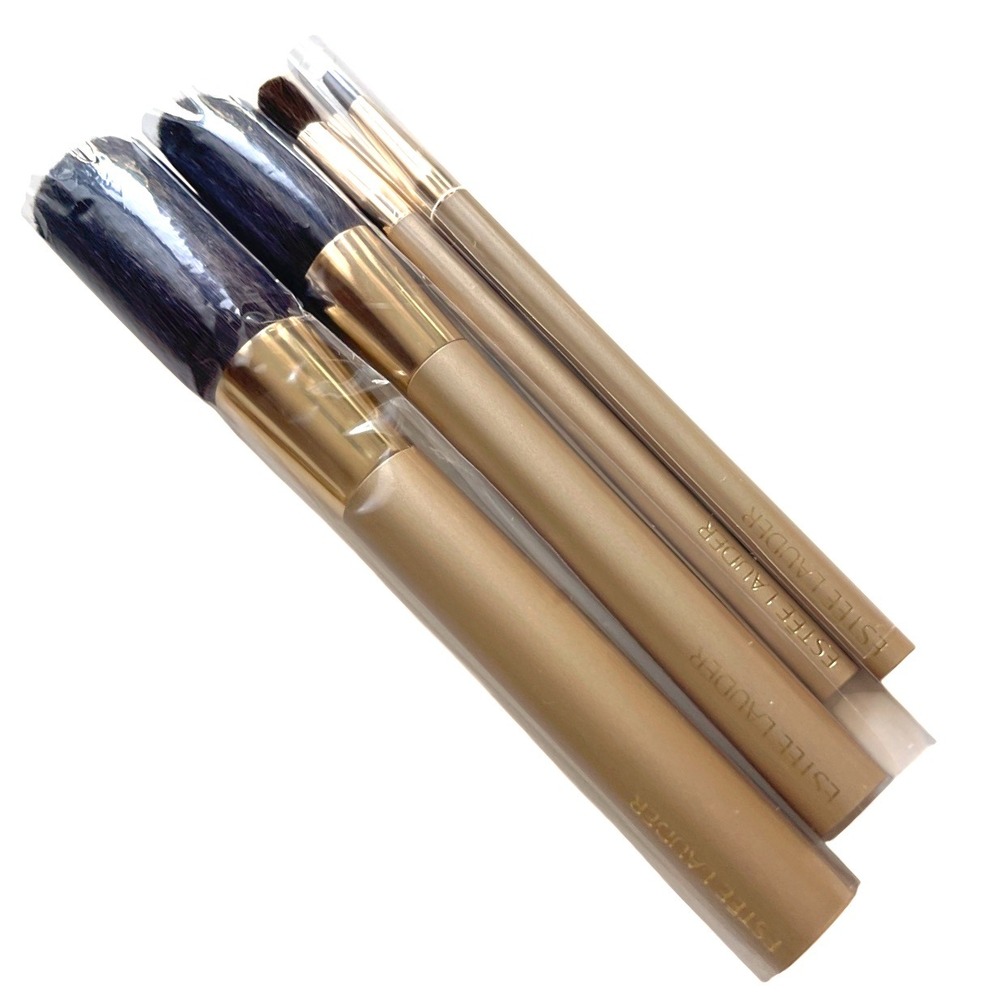 Vtg 4 Set Estee Lauder Makeup Brushes Face Cheeks Eyes Powder/Bronzer Round Gold